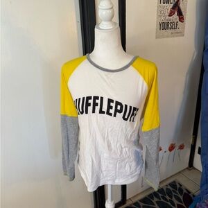 Hufflepuff Raglan Long-Sleeve sports Top - Yellow & Gray
